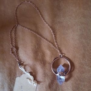 Large Amethyst Obelisk Crystal Point Copper Pendant Necklace